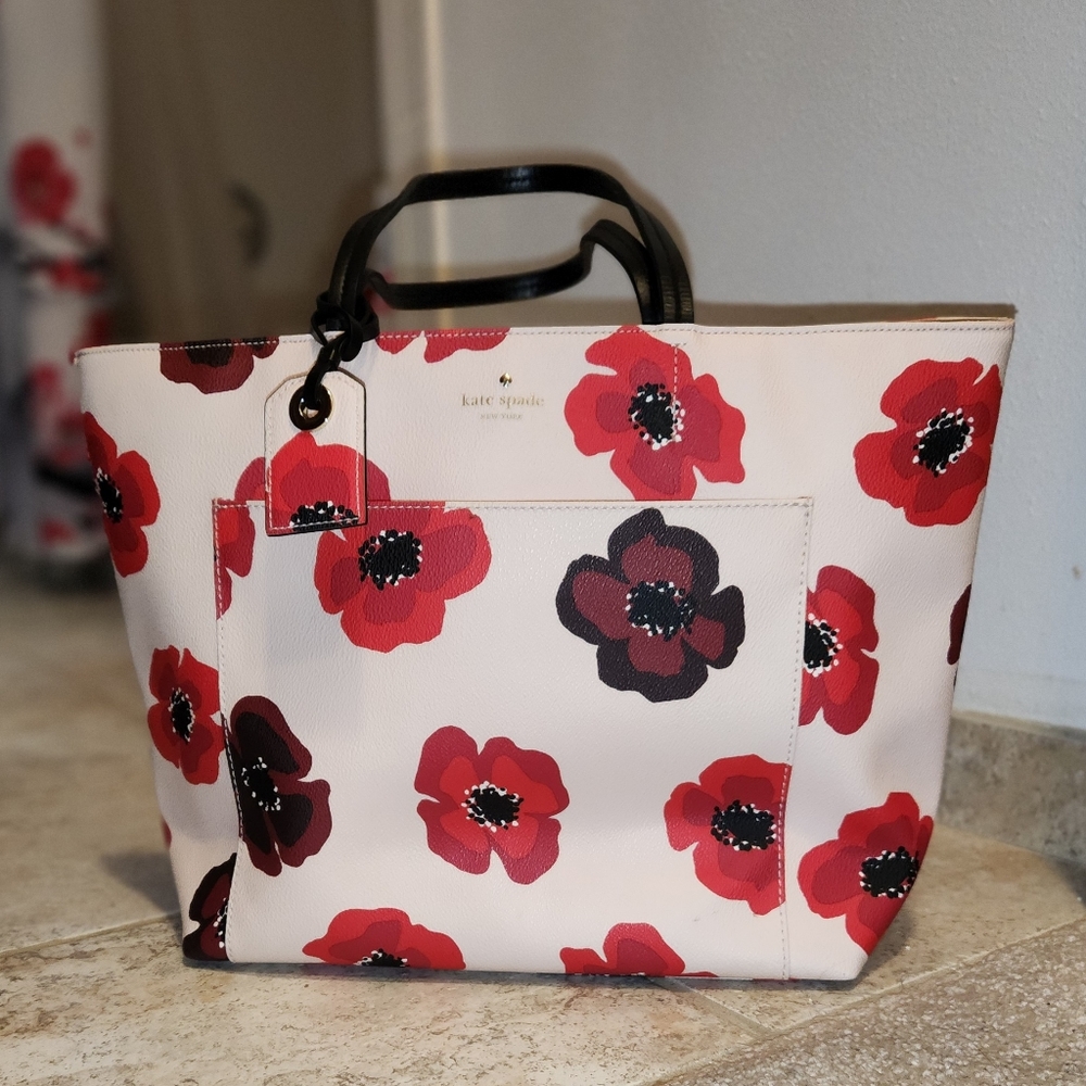 Kate Spade Floral Tote - Red and Black